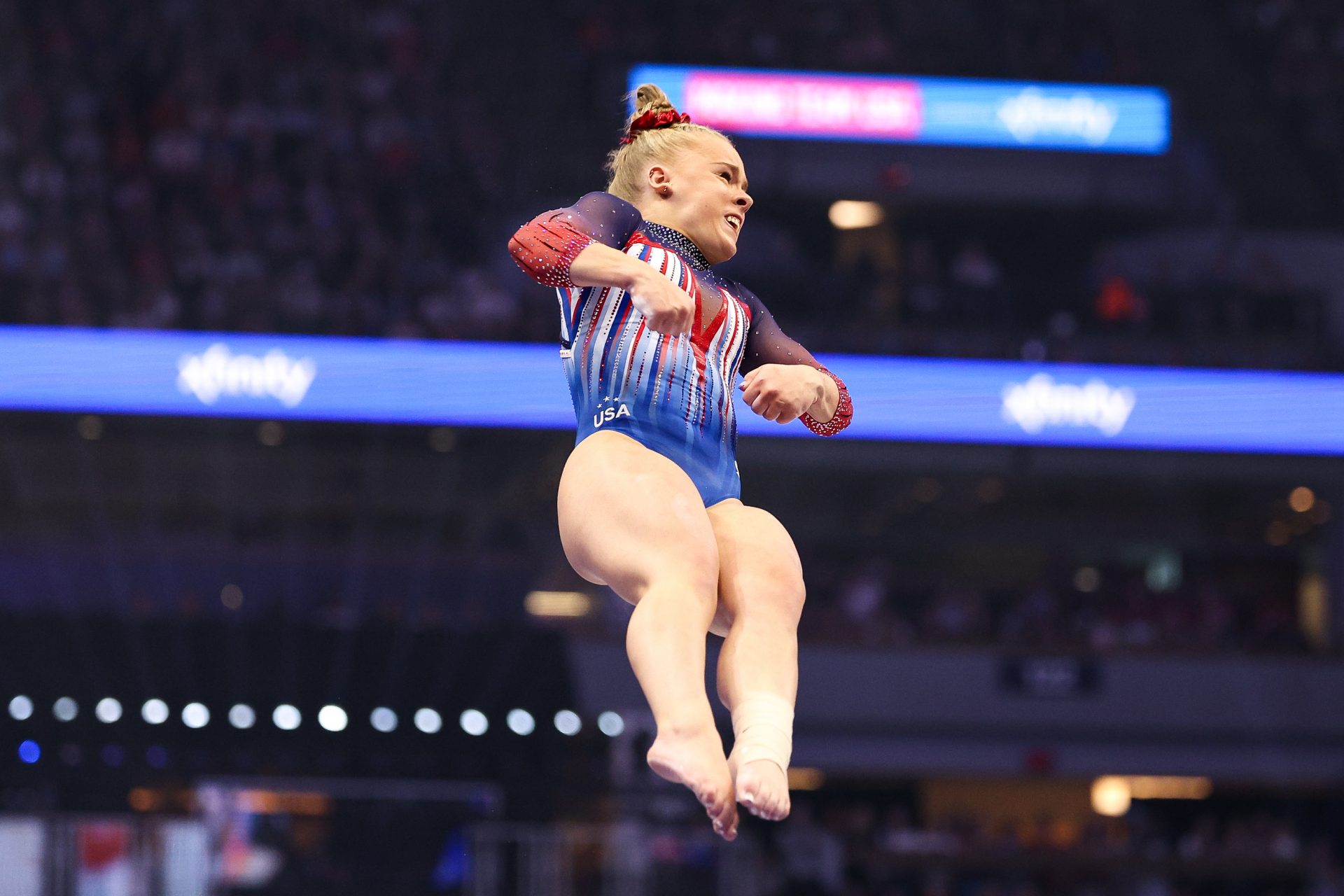 Joscelyn Roberson competes on the vault during the U.S. Olympic Team Gymnastics Trials at Target Center.