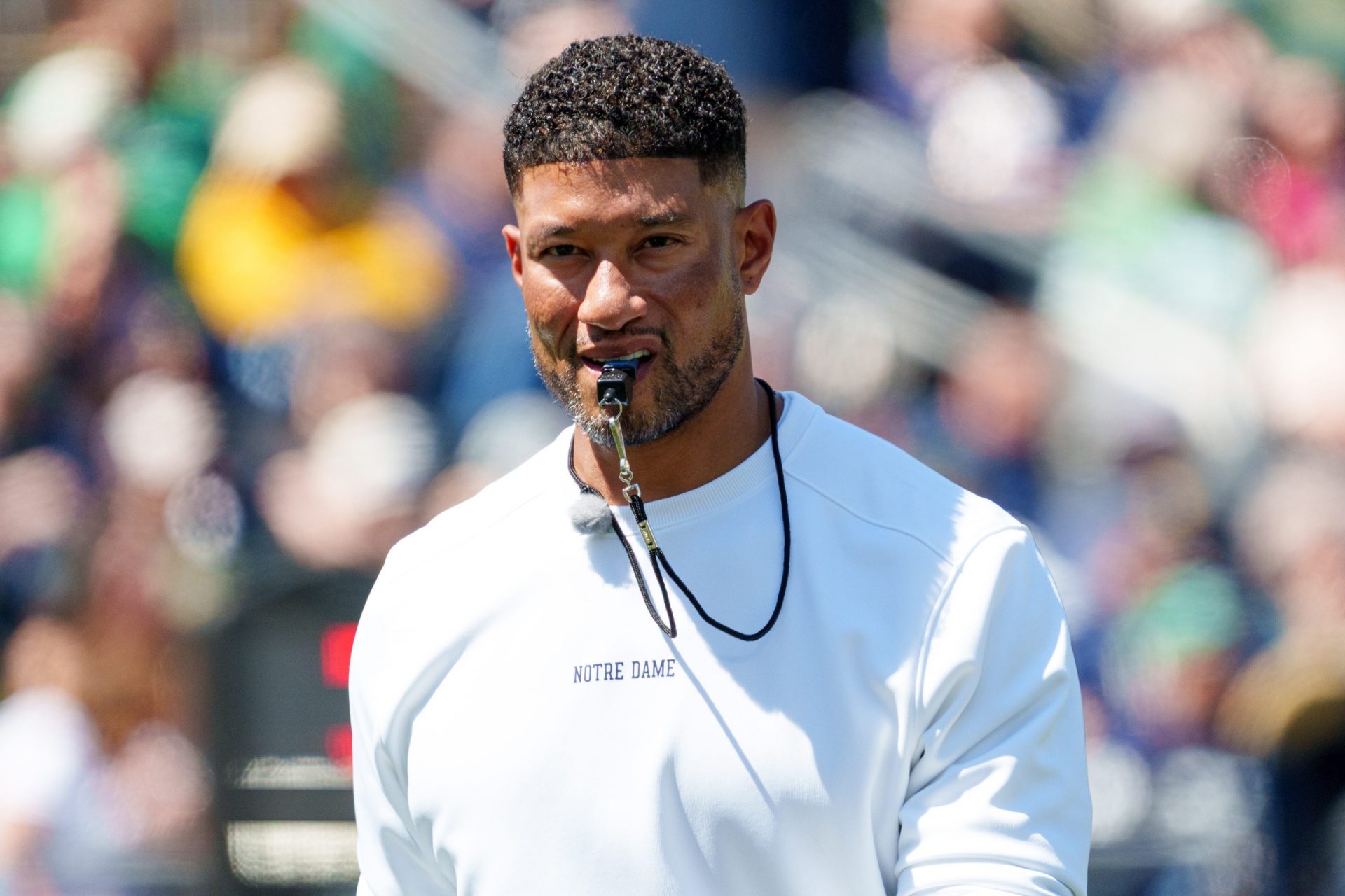 Notre Dame head coach Marcus Freeman during the Blue-Gold spring game at Notre Dame Stadium on Saturday, April 25, 2026, in South Bend. Image Credits: Imagn