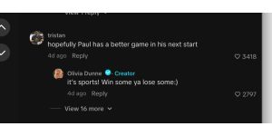 Dunne's comment on TikTok - (Image via TikTok @Olivia Dunne)