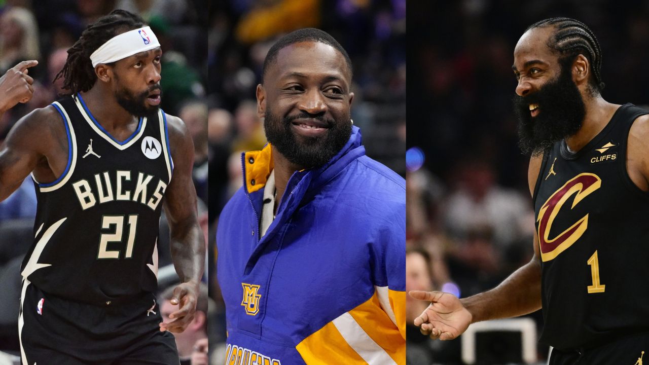Patrick Beverley, Dwyane Wade and James Harden - Source: Imagn Images