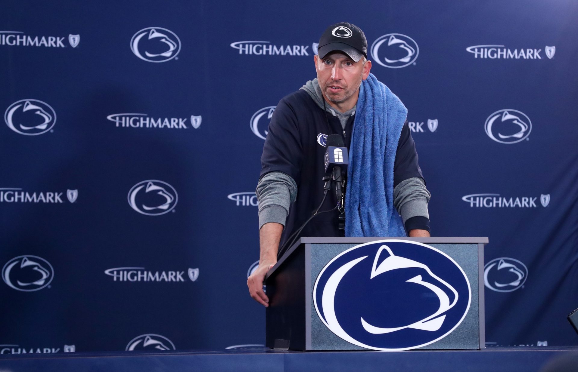 Penn State Nittany Lions head coach Matt Campbell answers questions from the media following the Penn State Blue-White Spring game at Beaver Stadium. 
Source: Imagn