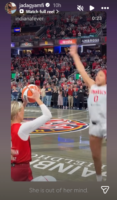 Jada Gramfi reacts to Caitlin Clark's clutch three Source: IG/ jadagyamfi