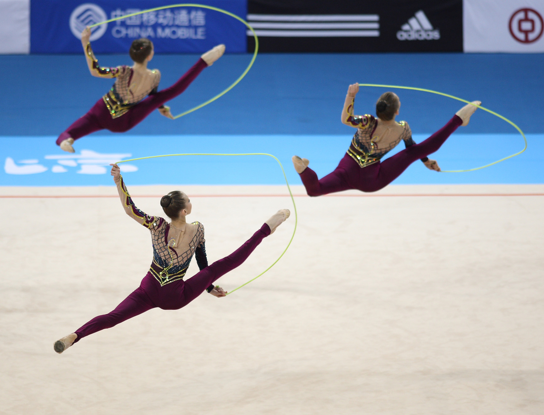 Dec. 7, 2007; Beijing, CHINA; The team from the Ukraine performs in the group all-around final during the gymnastics rhythmic Pre-Olympic events at Beijing University of Technology Gymnasium.