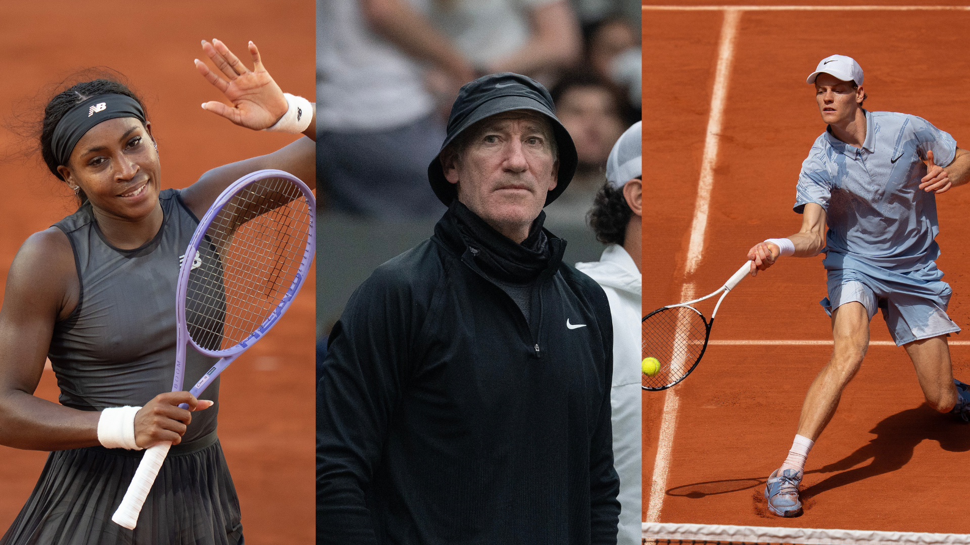 Coco Gauff (L), Brad Gilbert, Jannik Sinner | Source: Imagn