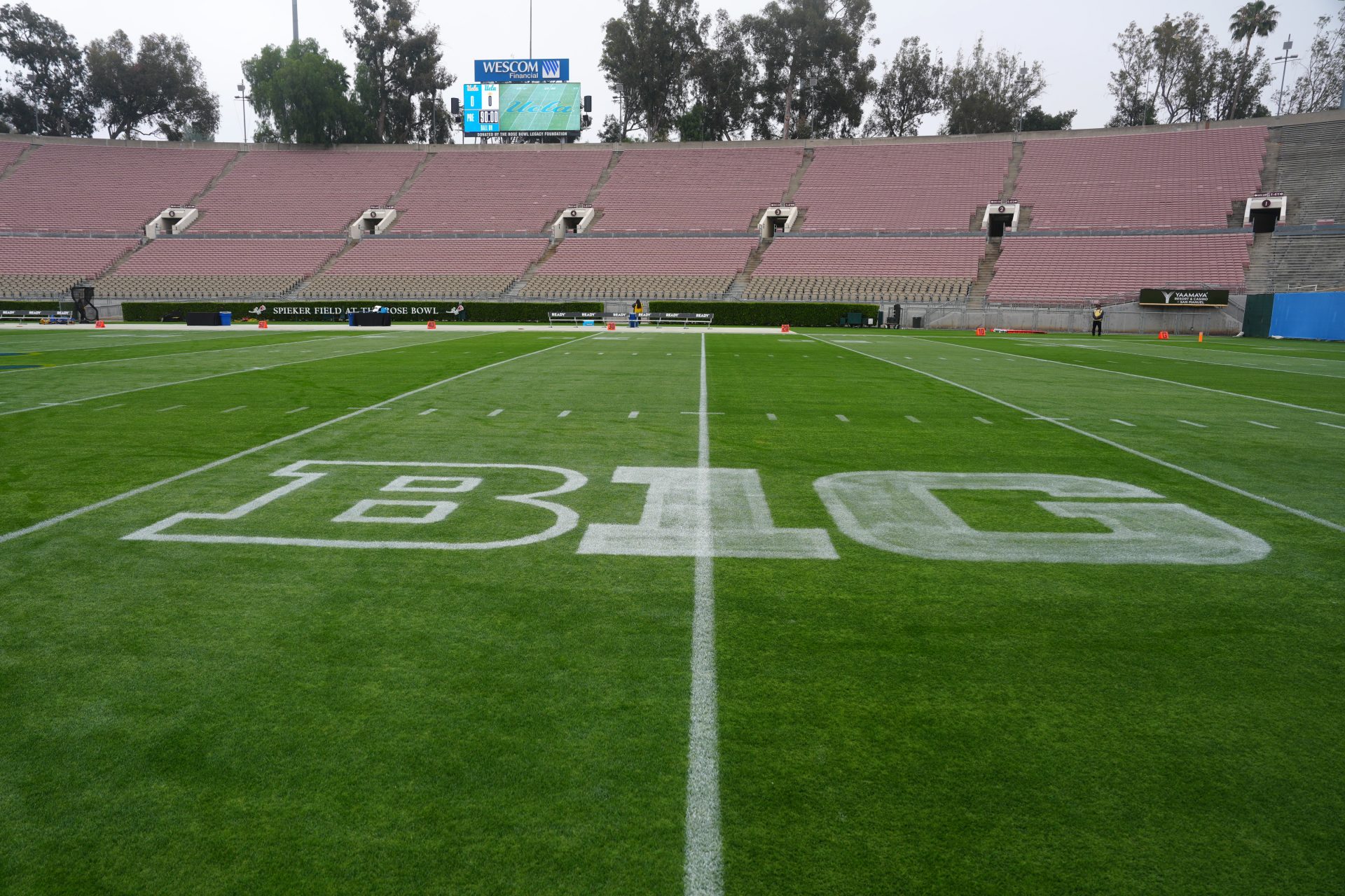 The Big Ten Conference logo on the field at the UCLA Bruins spring game at Rose Bowl. Source: Imagn