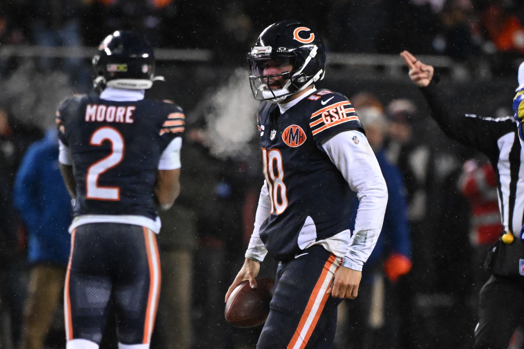 Chicago Bears quarterback Caleb Williams (18) during an NFC Divisional Round game against the Los Angeles Rams at Soldier Field. Source: Imagn