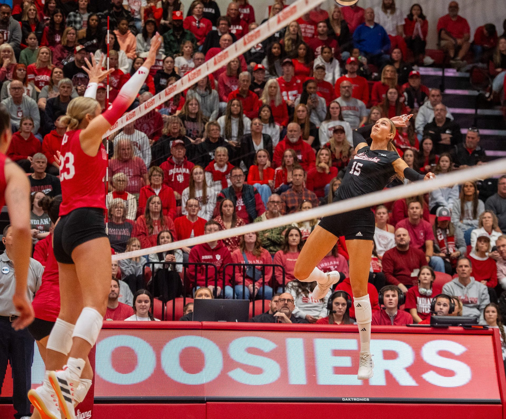 Nebraska's Andi Jackson (15) during the Indiana versus Nebraska volleyball match at Wilkinson Hall on Saturday, Nov. 22, 2025.