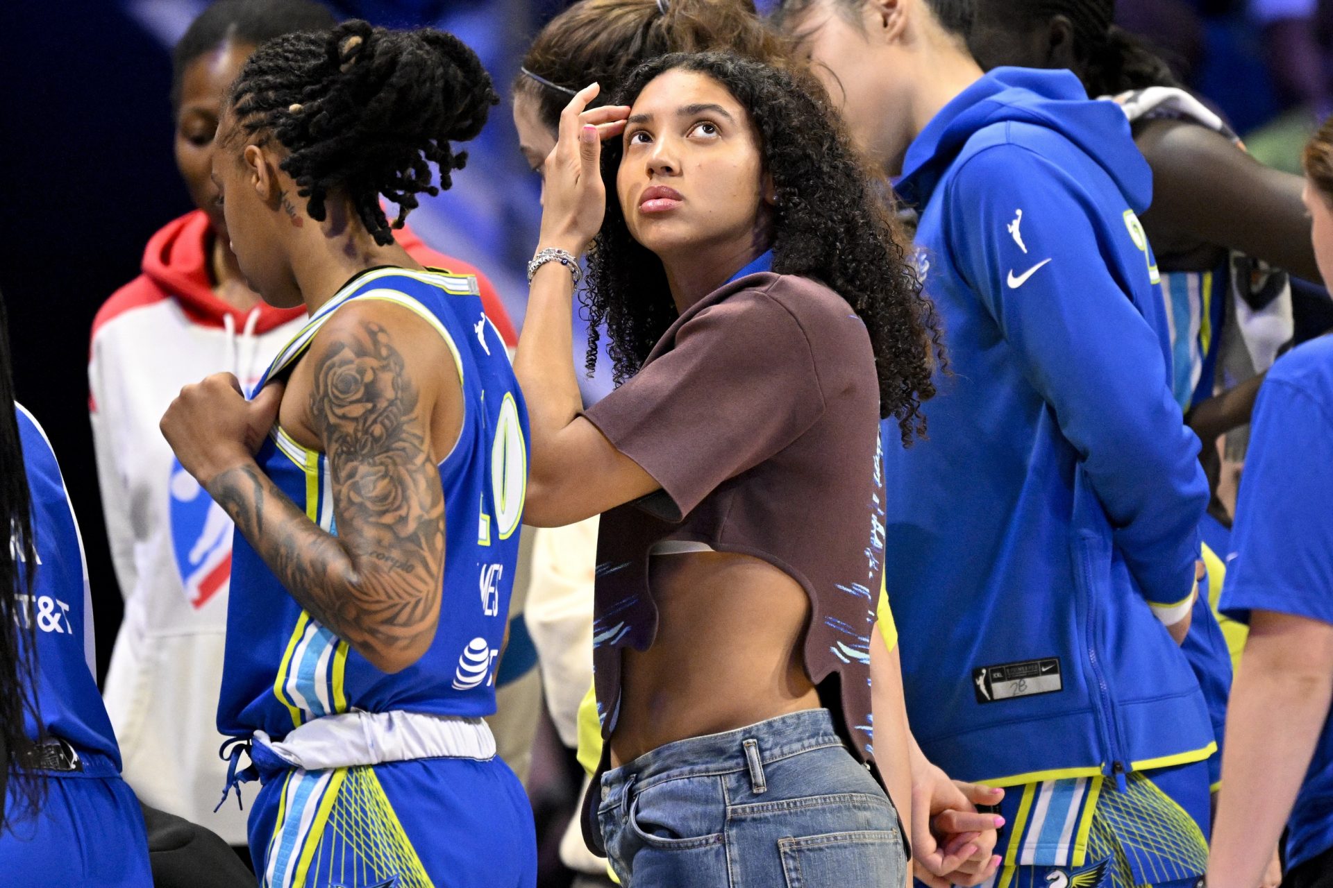 Dallas Wings guard Azzi Fudd (35) looks on from the team bench during the second half against the Atlanta Dream at College Park Center.