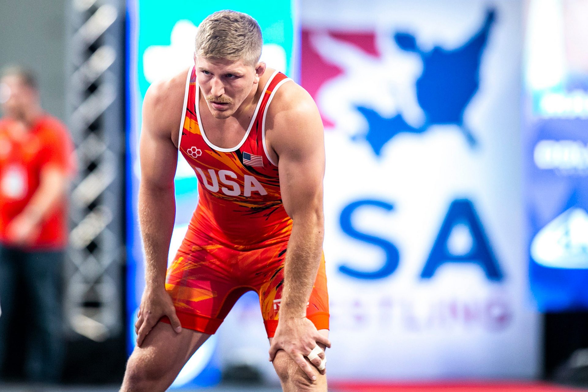 Kollin Moore wrestles at 97 kg during the final session of the USA Wrestling World Team Trials Challenge Tournament, Sunday, May 22, 2022, at Xtream Arena in Coralville, Iowa.

220522 World Team Wr 4 027 Jpg