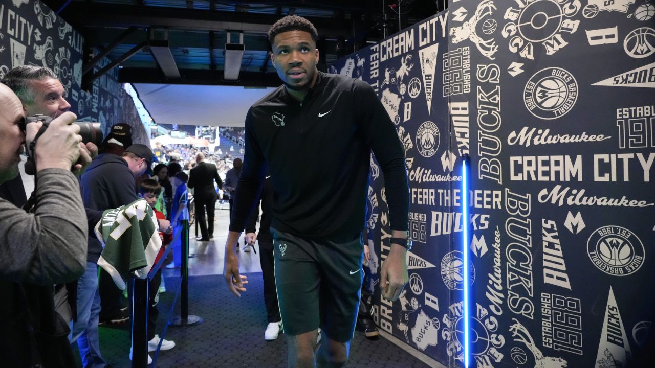 Milwaukee Bucks forward Giannis Antetokounmpo (34) walks to the locker room prior to the game against the Brooklyn Nets at Fiserv Forum - Source: Imagn Images