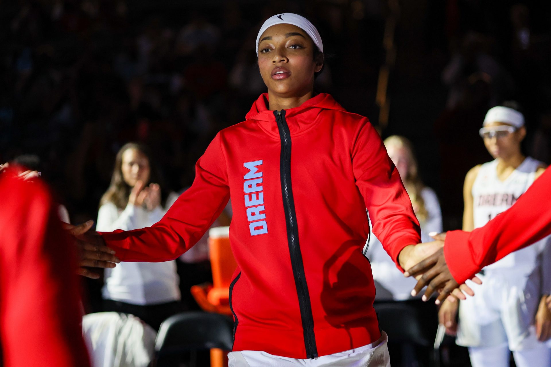 Atlanta Dream forward Angel Reese (5) is introduced before a game against the Connecticut Sun at Gateway Center Arena at College Park - Source: Imagn Images
