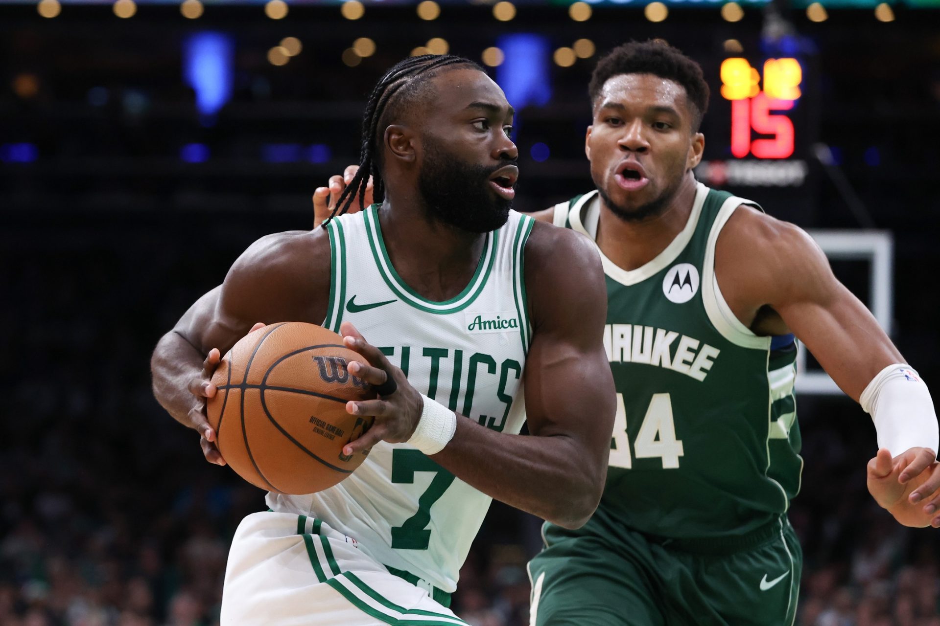 Jaylen Brown, Giannis Antetokounmpo - Image Source: Imagn Images