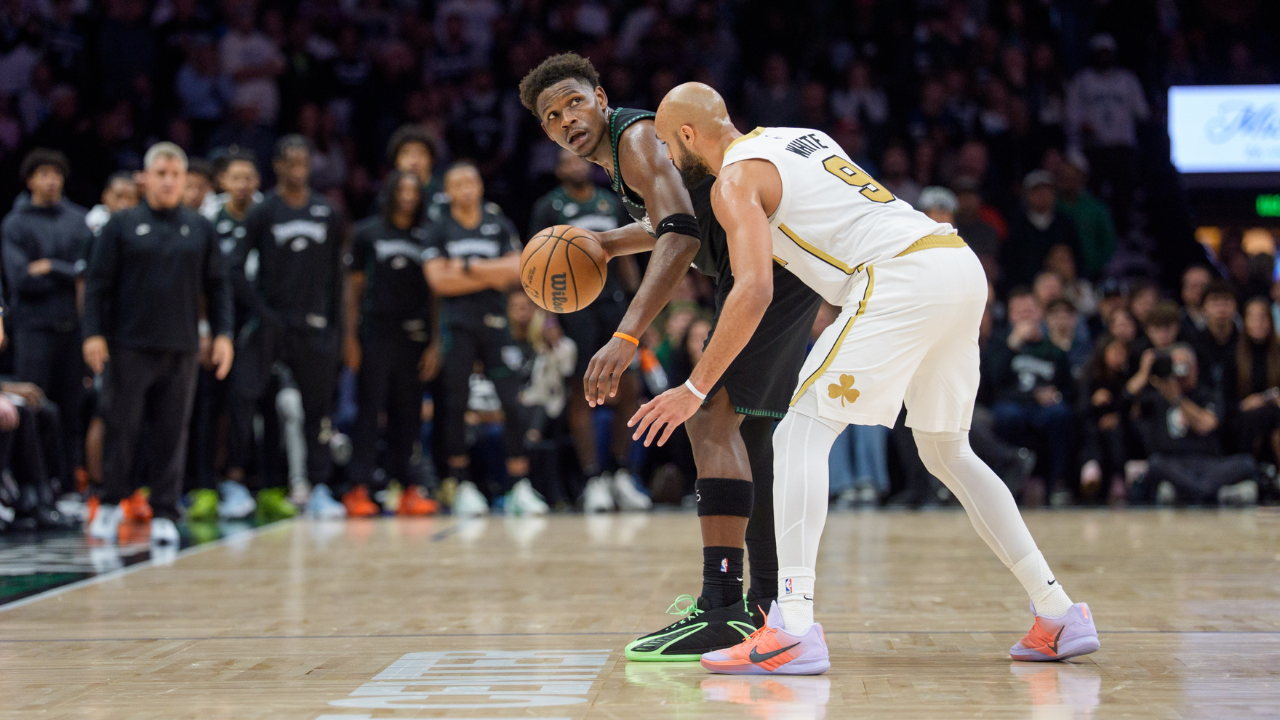 Anthony Edwards, Derrick White - Image Source: Imagn Images