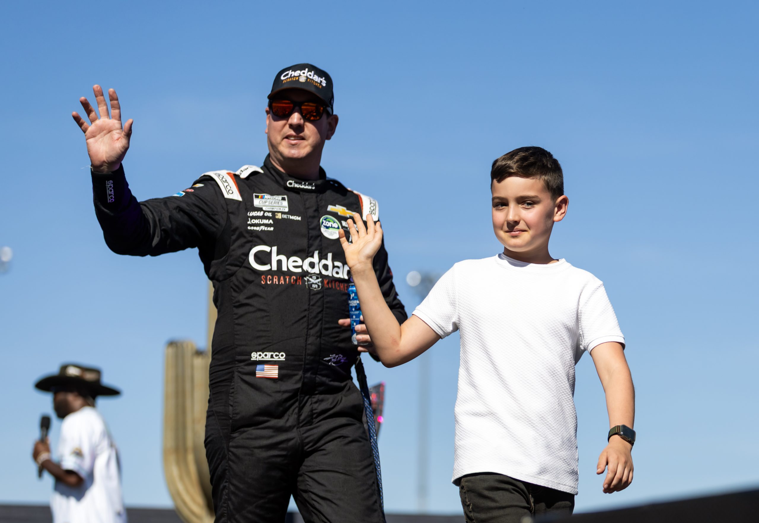 NASCAR Cup Series driver Kyle Busch with son Brexton Busch during the NASCAR Championship race at Phoenix Raceway.