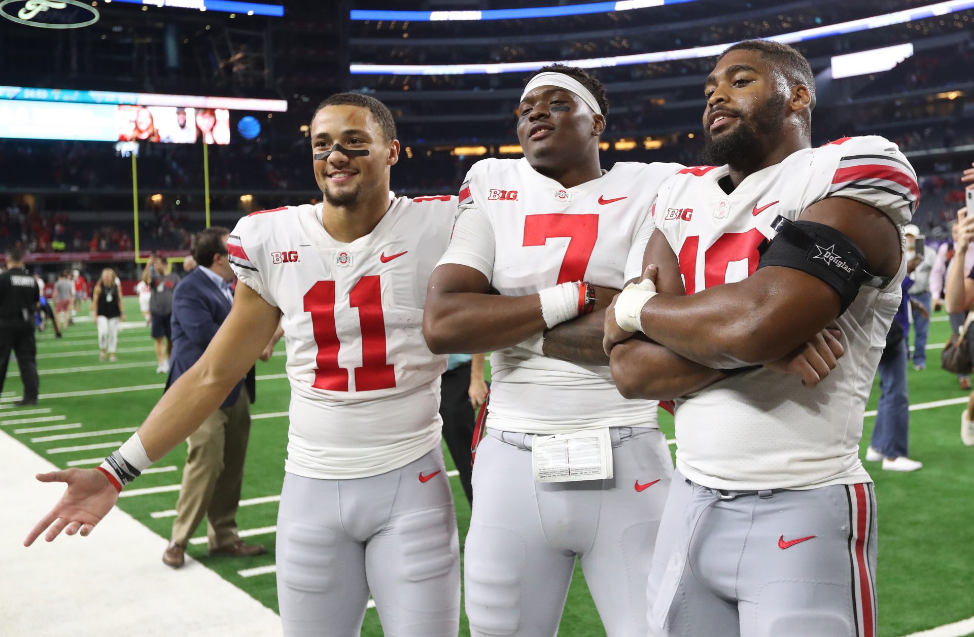 Ohio State Buckeyes receiver Austin Mack and defensive end Jonathan Cooper. Source: IMAGN