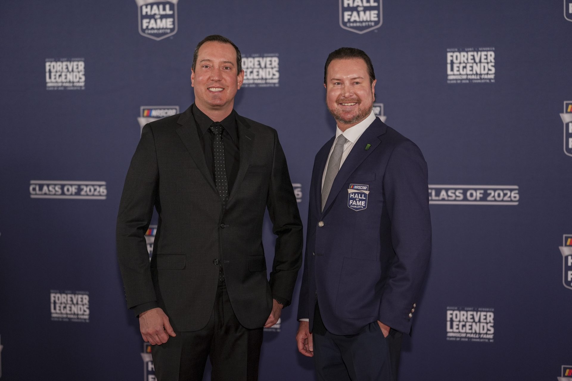 Kyle and Kurt Busch pose on the red carpet during the NASCAR Hall of Fame Induction at Charlotte Convention Center - Crown Ballroom.
