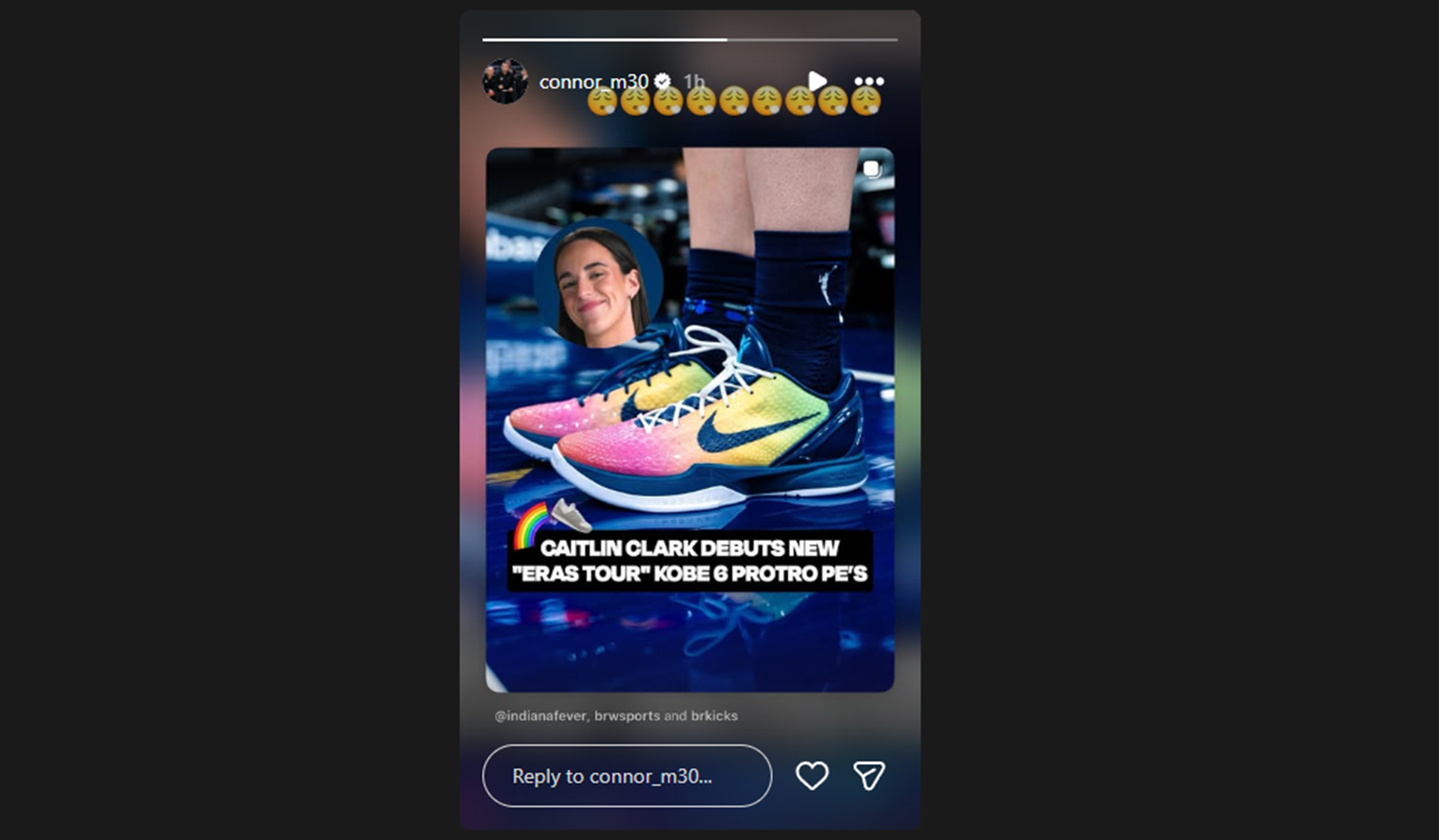 Connor McCaffery shares an image of sneakers that Caitlin Clark is debuting (Image via Instagram/@connor_m30)