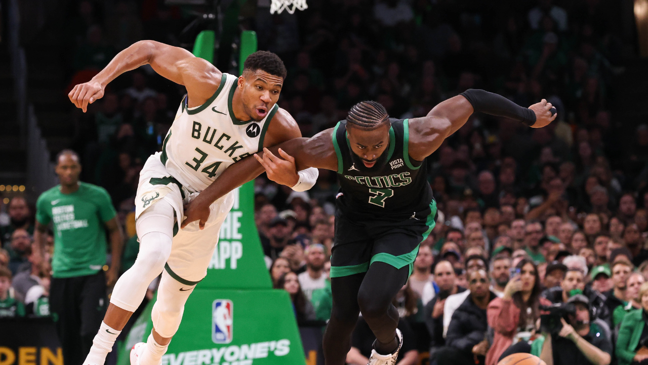 Giannis Antetokounmpo, Jaylen Brown - Image Source: Imagn Images