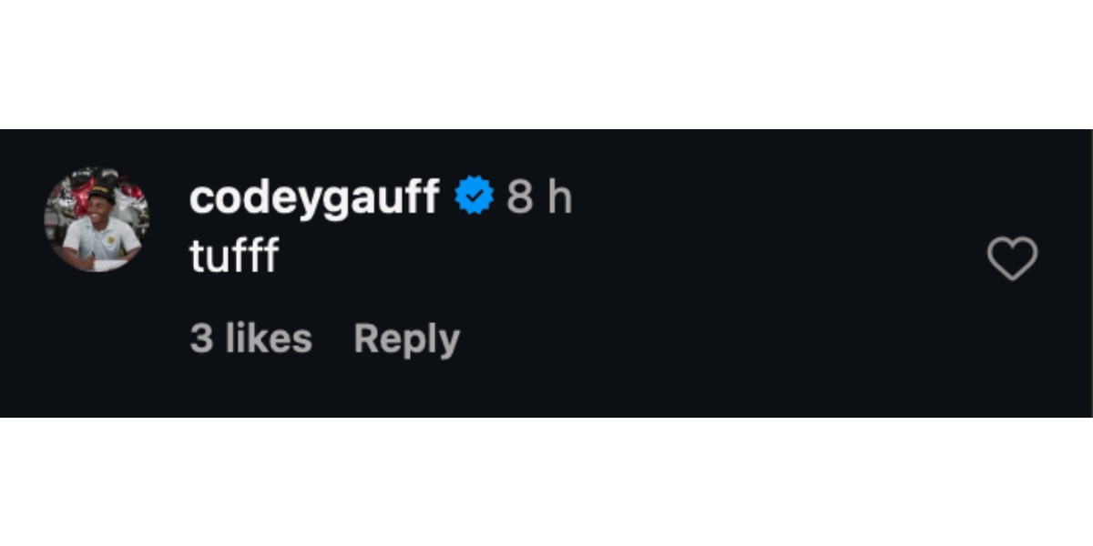 Codey Gauff's comment on Gauuf's photoshoot (Image via Instagram/ @cocogauff)