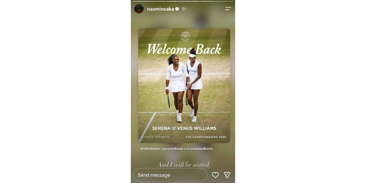 Osaka's reaction on Williams sisters' wildcard - (Image via Instagram /@naomisosaka)
