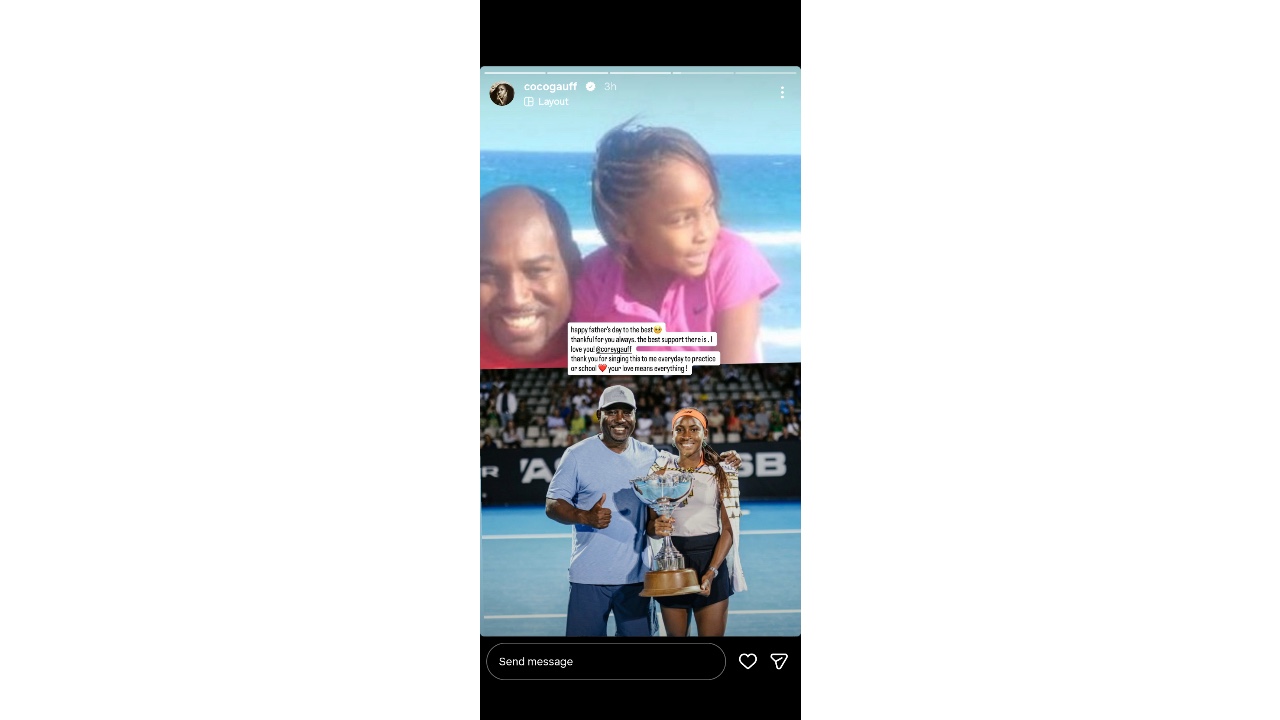 Gauff's message for her father (Image via Instagram/ @cocogauff)
