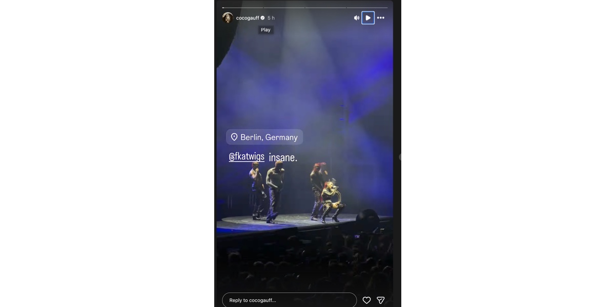 Gauff's story of the concert - (Image via Instagram/ @cocogauff)