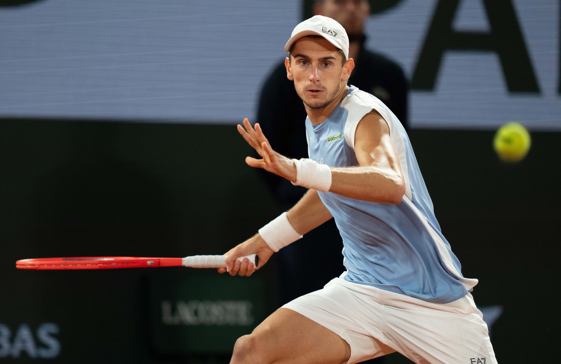 Matteo Arnaldi of Italy returns a shot during his match against Matteo Berrettini of Italy on day 11 at Stade Roland Garros.