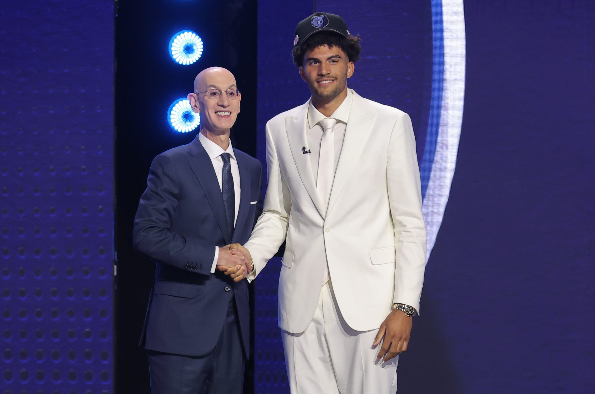 NBA commissioner Adam Silver greets the third pick in the 2026 NBA draft, Duke forward Cameron Boozer after he was selected by the Memphis Grizzlies.
Source: Brad Penner-Imagn Images