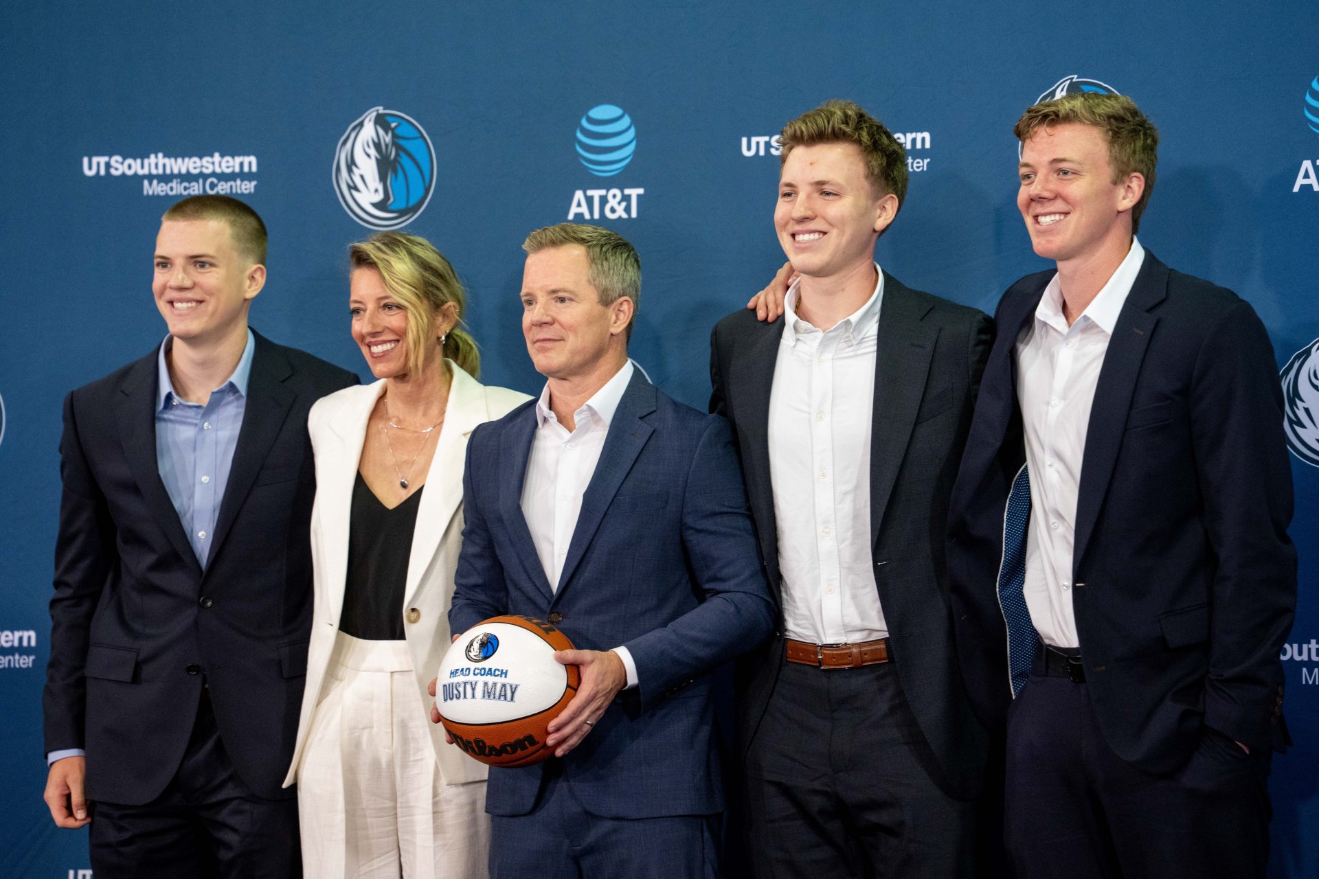 The May Family; Eli, Anna, Dusty, Jack and Charlie May during an introductory press conference for the new Dallas MavericksÕ head coach at American Airlines Center.