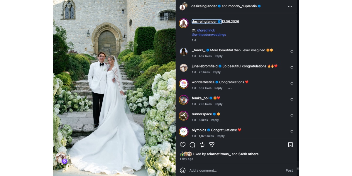 Comments from Davis-Woodhall, Bromfield, Bol, and more on Mondo uplands wedding - (Image via Instagram/ @desireinglander)