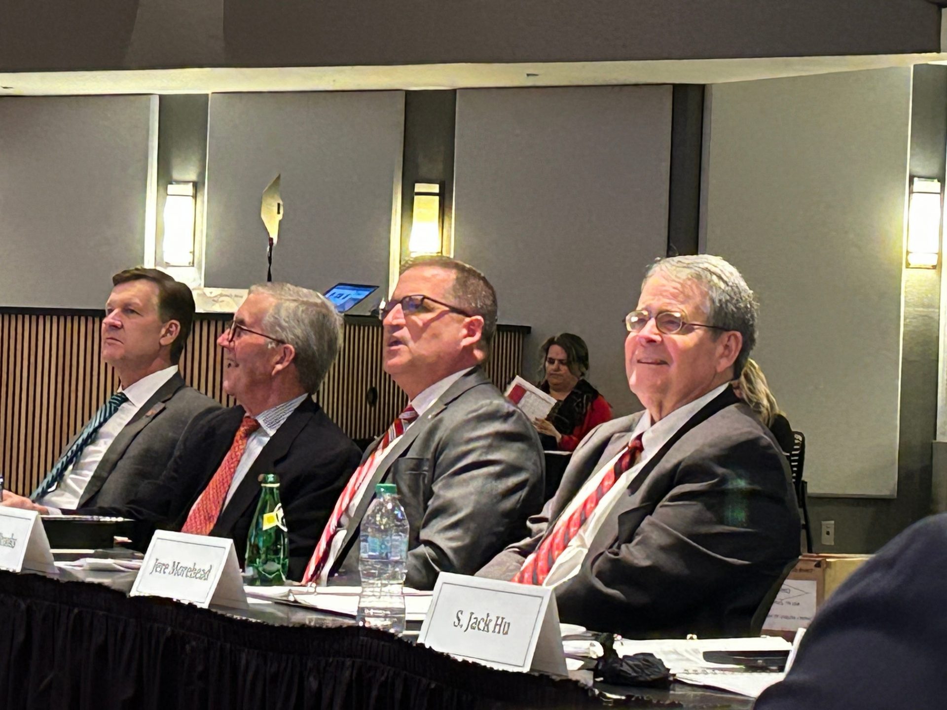 Georgia athletic director Josh Brooks and president Jere Morehead at the UGA Athletic board meeting on Feb. 25, 2025 at the Georgia Center in Athens. Image Credits: Imagn