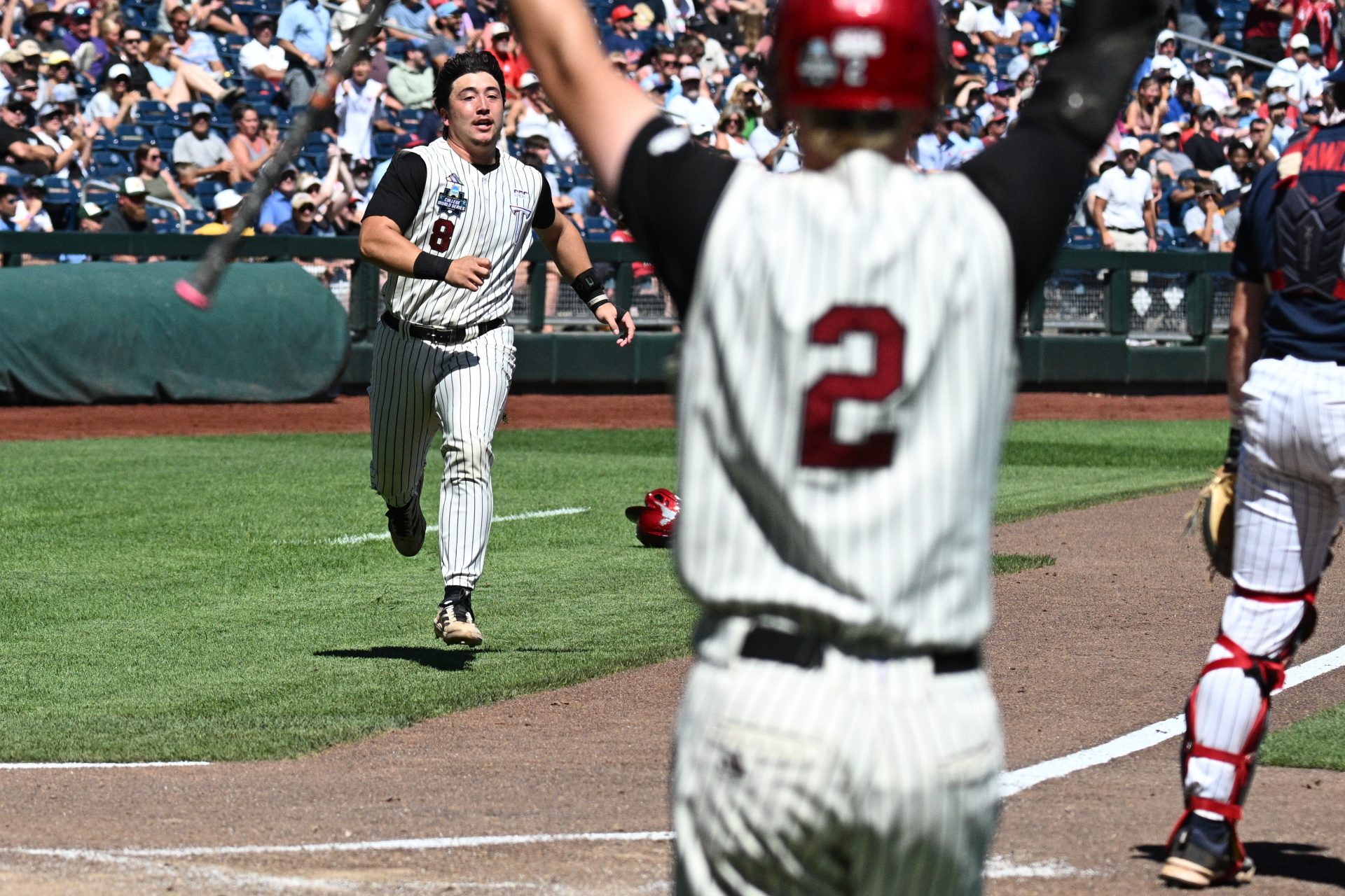 Troy Trojans designated hitter Jabe Boroff scores against the Mississippi Rebels during the seventh inning at Charles Schwab Field. Source: IMAGN