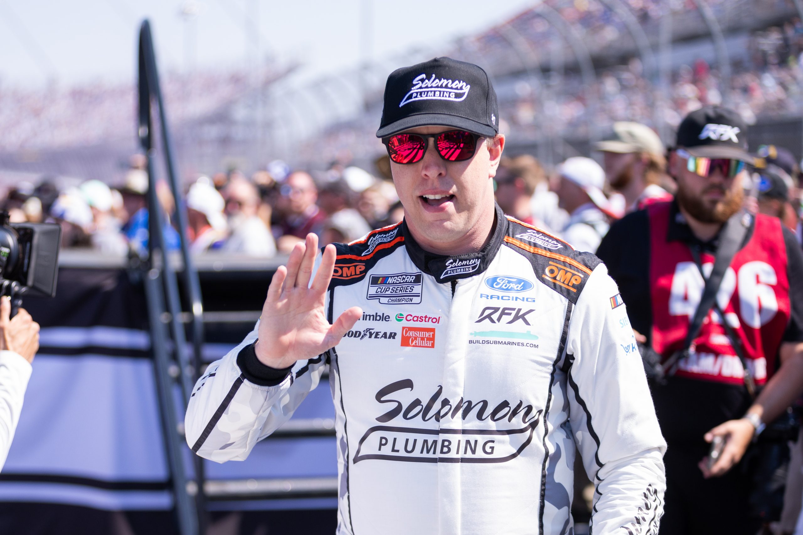 Mar 22, 2026; Darlington, South Carolina, USA; Roush Fenway Keselowski Racing Brad Keselowski (6) comes out for the Goodyear 400 at Darlington Raceway. Mandatory Credit: Scott Kinser-Imagn Images