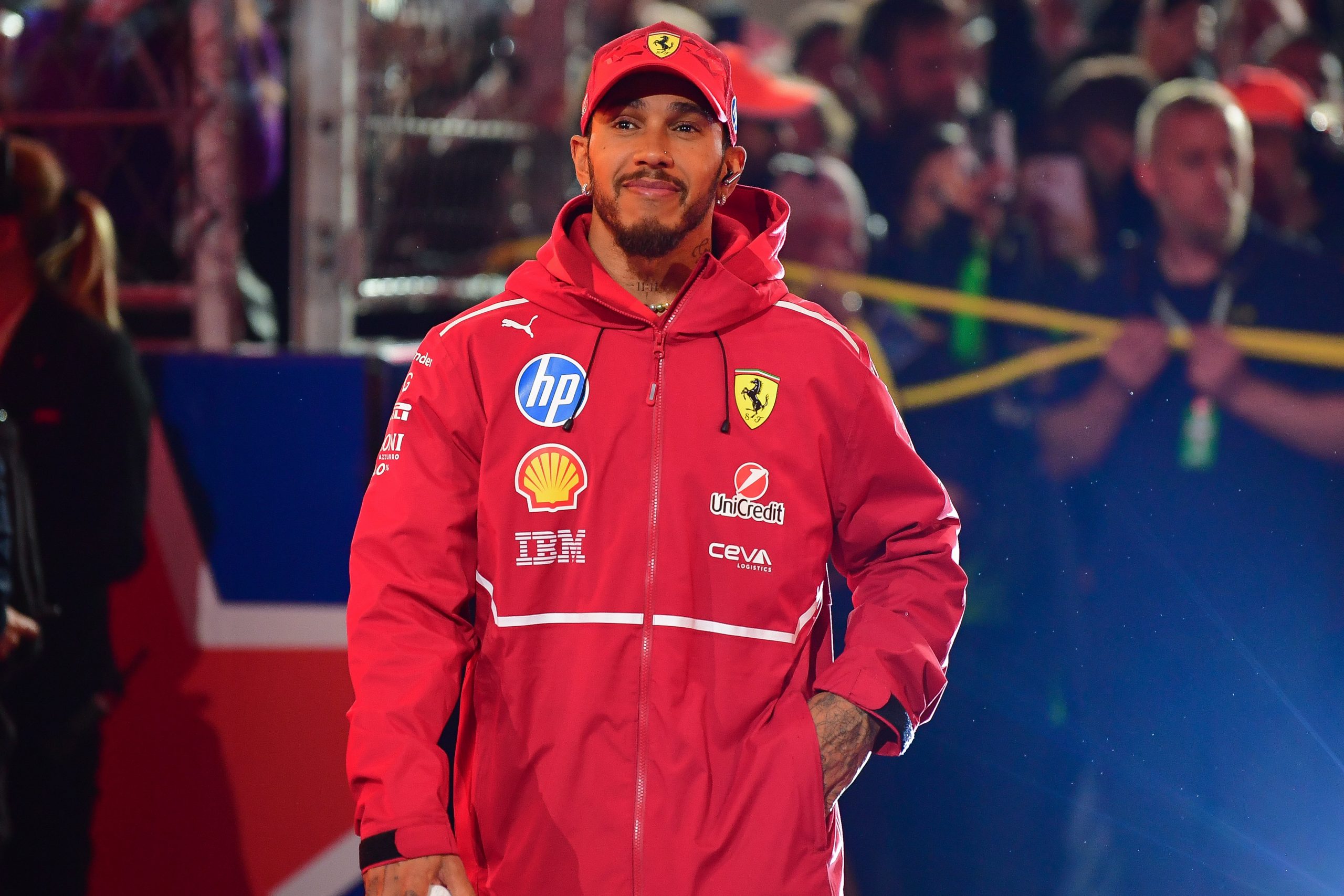 Lewis Hamilton (44) is introduced before the Las Vegas Grand Prix at Las Vegas Strip Circuit.