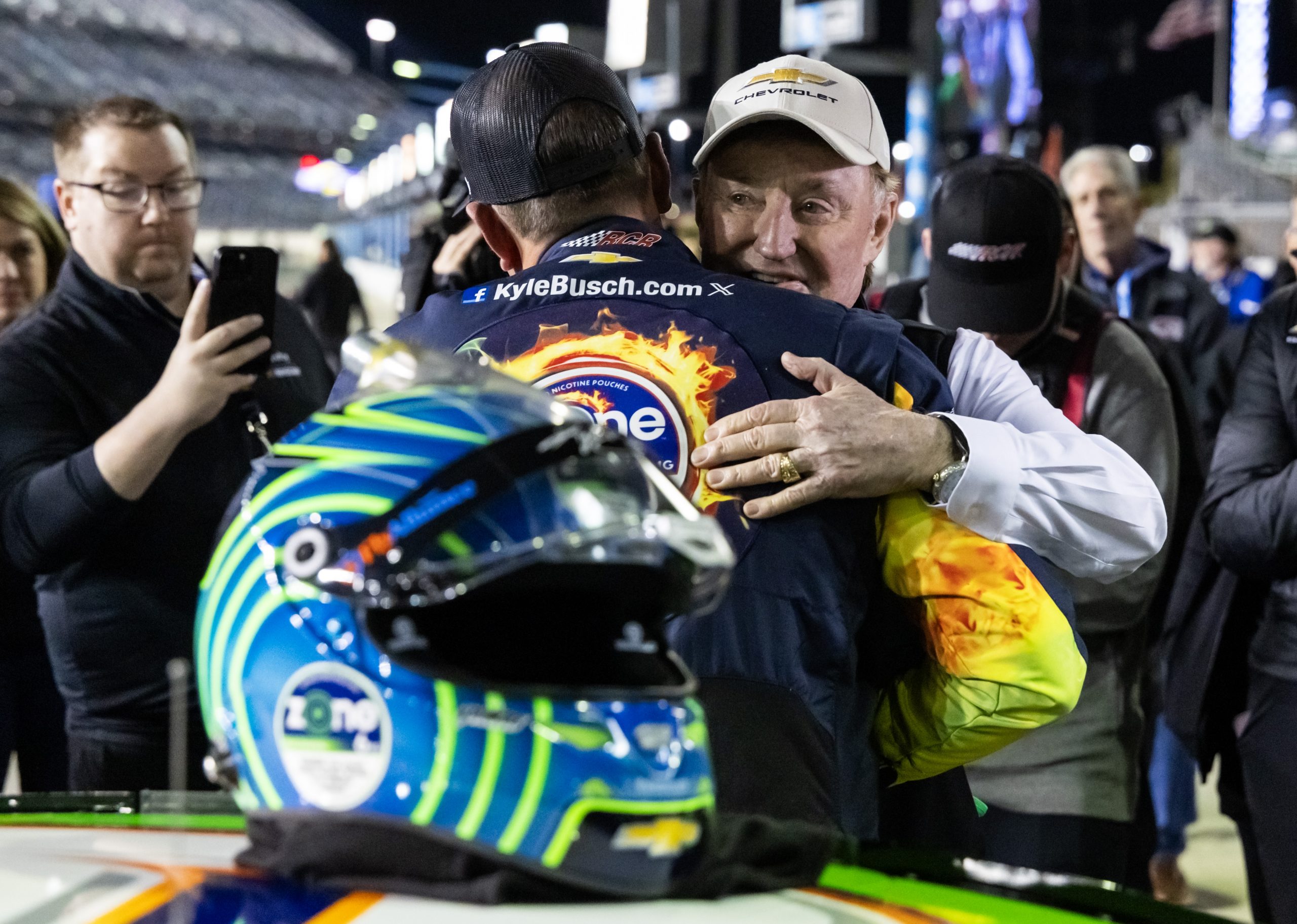 Kyle Busch (left) celebrates with team owner Richard Childress 