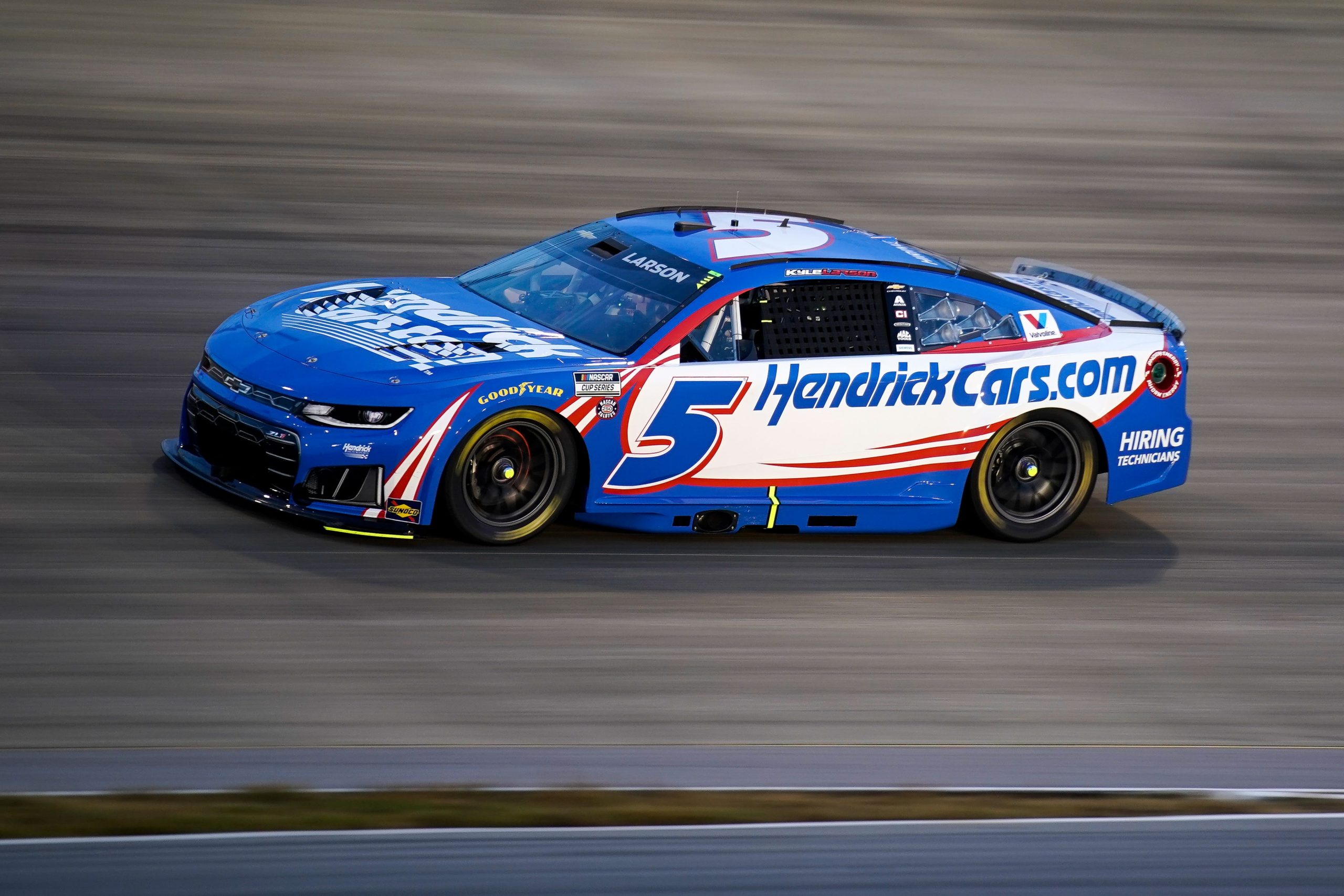 NASCAR Cup Series driver Kyle Larson (5) races during the Cracker Barrel 400 at Nashville Superspeedway