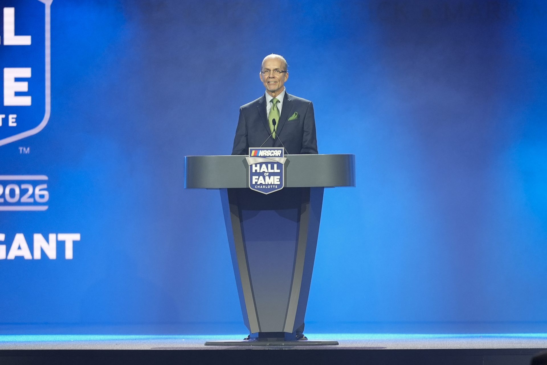 Kyle Petty speaks during the NASCAR Hall of Fame Induction at Charlotte Convention Center - Crown Ballroom.