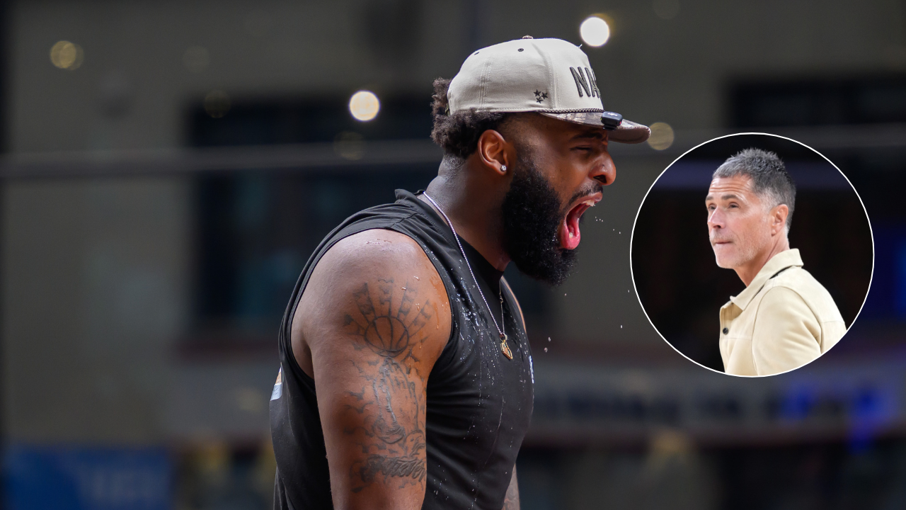 Mitchell Robinson, Lakers exec Rob Pelinka - Image Source: Imagn Images