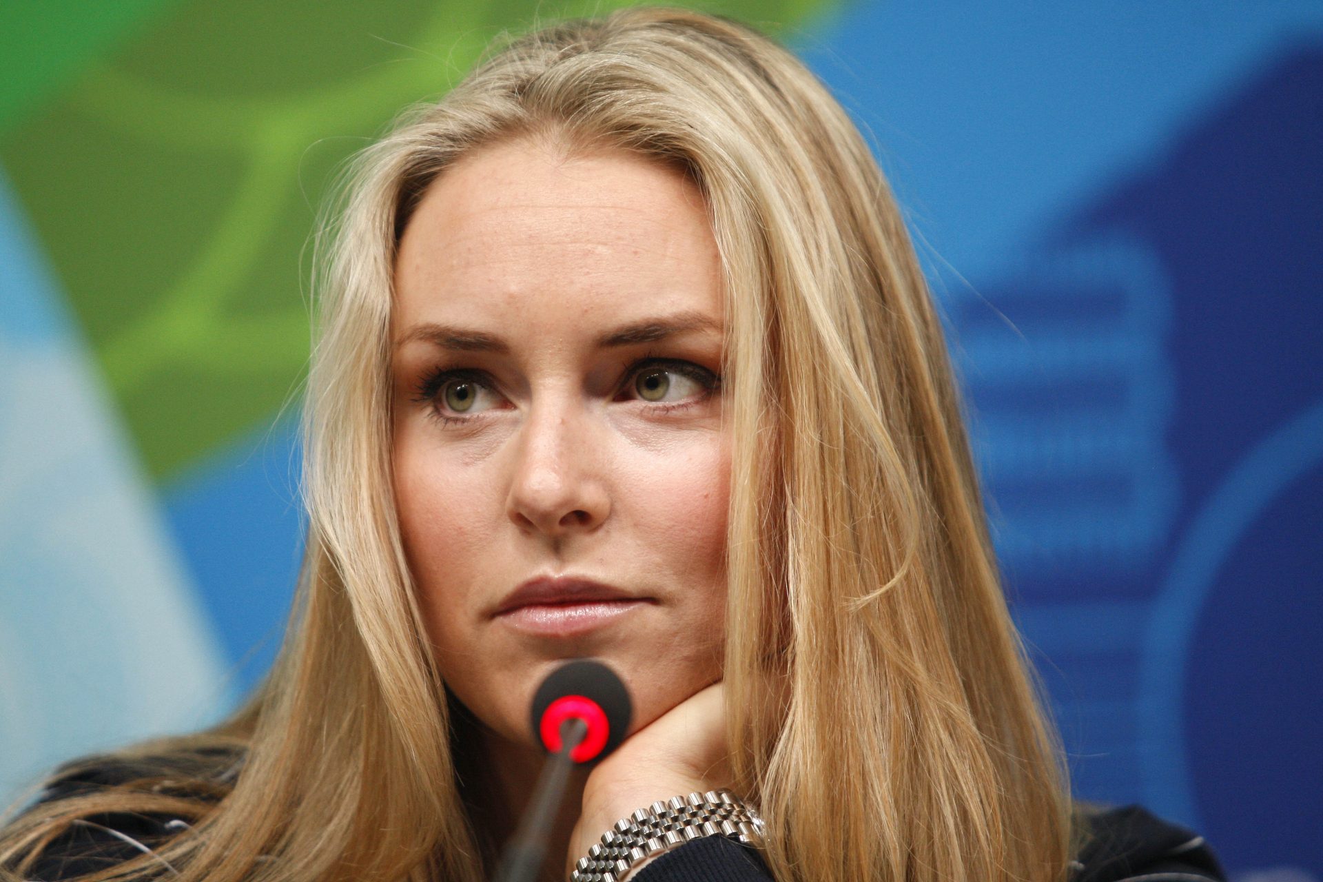Lindsey Vonn (USA) addresses the media during the women's alpine skiing team press conference at the Main Press Centre prior to the start of the 2010 Vancouver Winter Olympics.