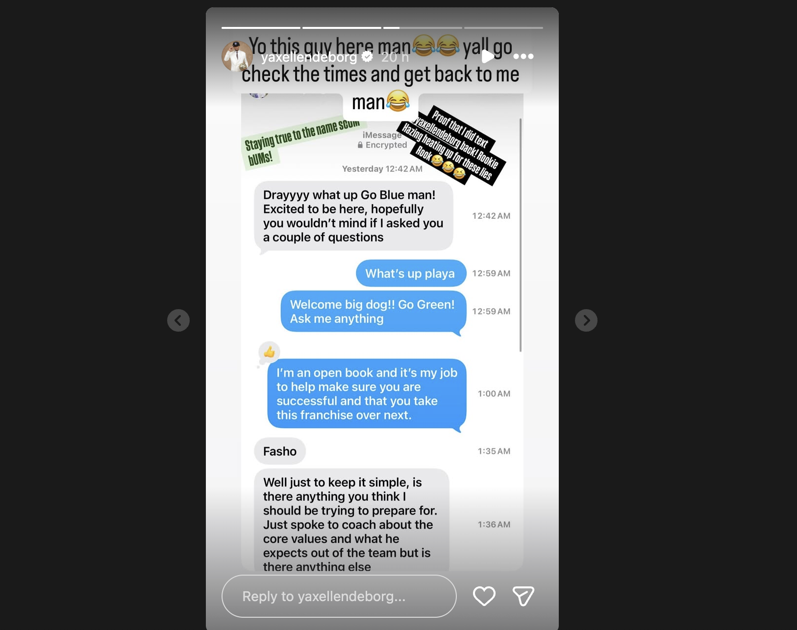 Screenshot from Yaxel Lendeborg Instagram