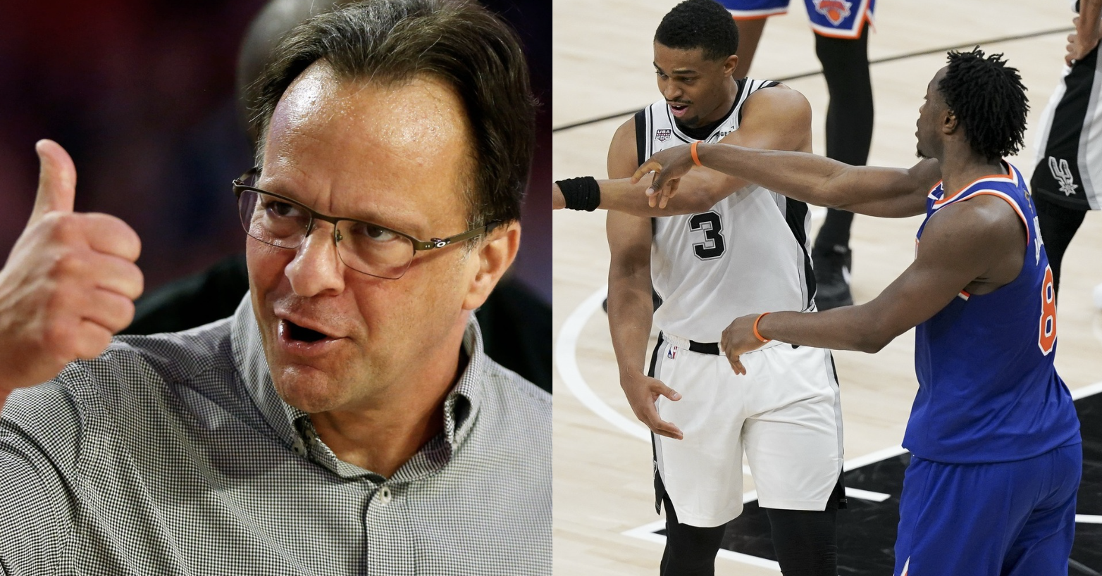 Tom Crean and OG Anunoby side by side. Credits: Imagn