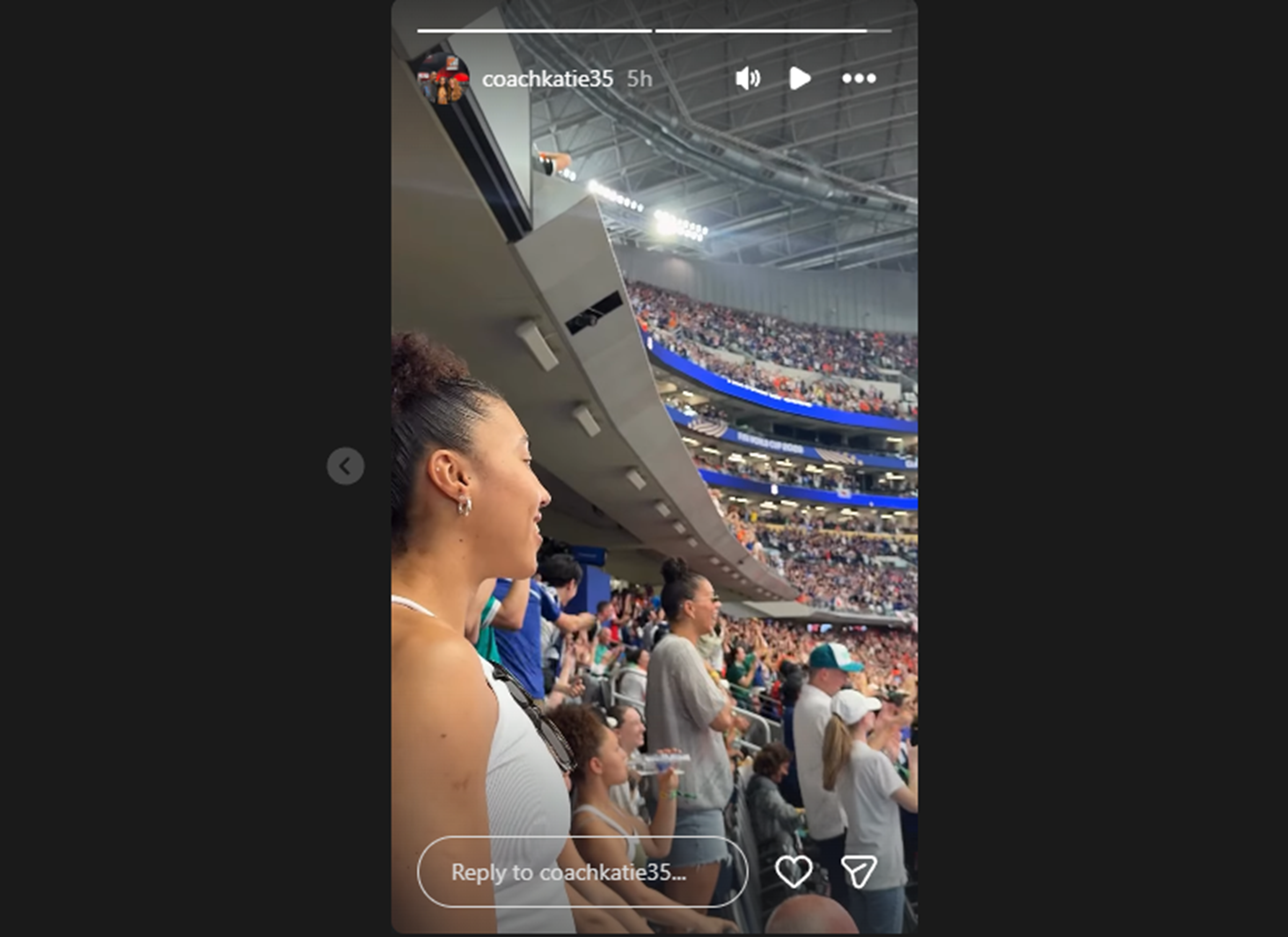 Azzi Fudd watches an intense Netherlands vs. Japan match in the FIFA World Cup (Image via Instagram/@coachkatie35)