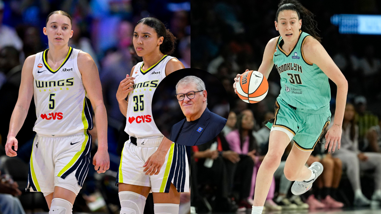 Paige Bueckers, Azzi Fudd, Geno Auriemma, Breanna Stewart - Image Source: Imagn Images