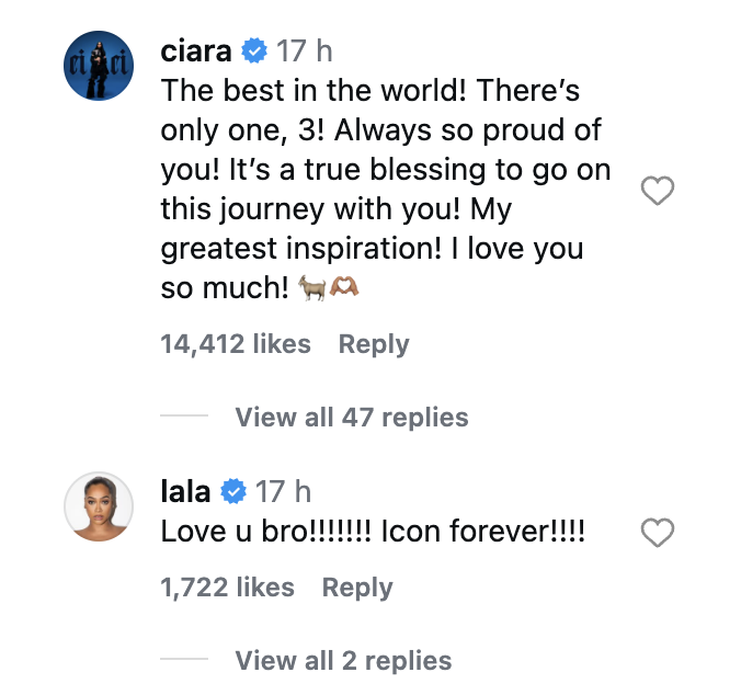 Lala and Ciara comment - Image Credits: Russell Wilson Instagram