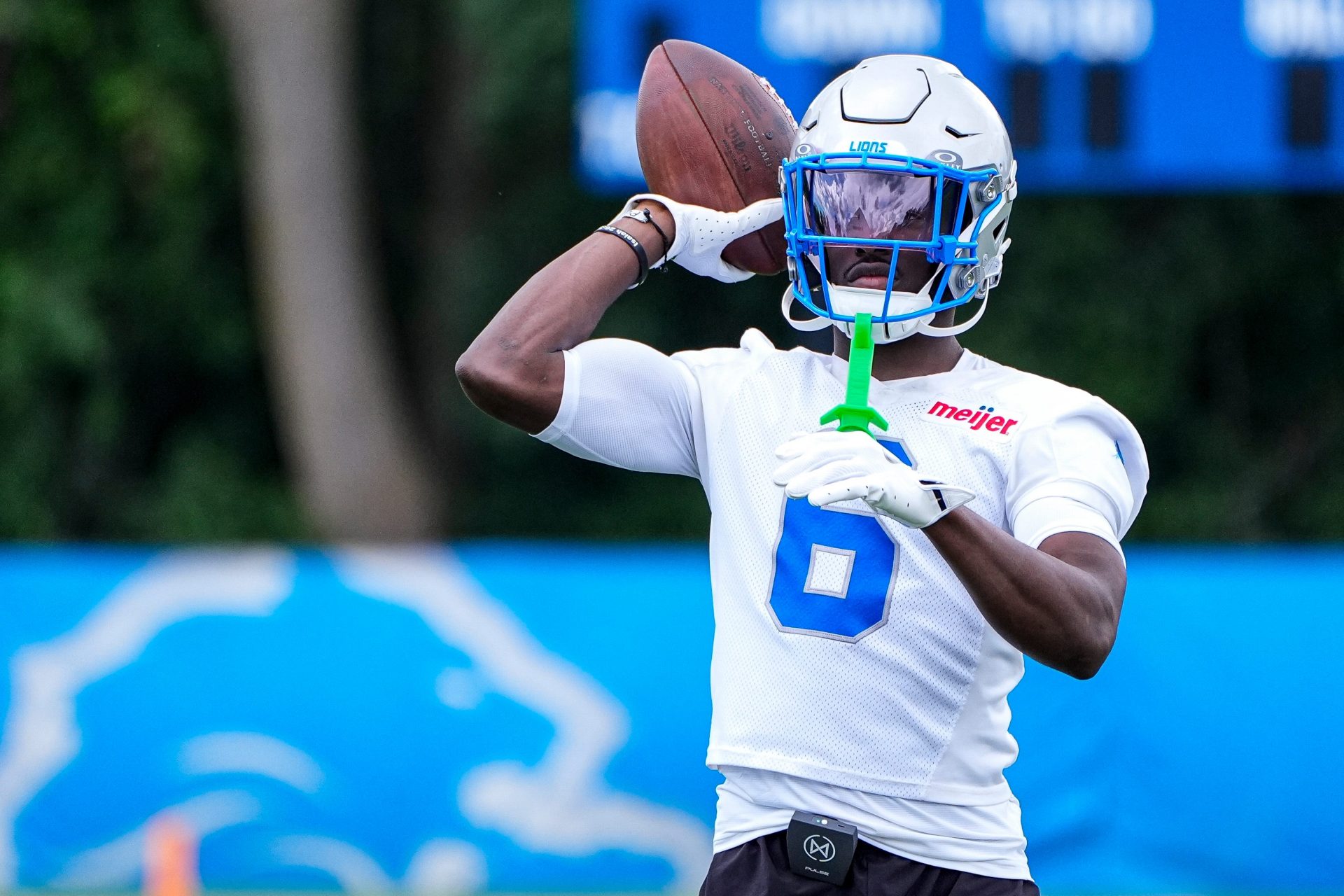 Detroit Lions cornerback Terrion Arnold (6) practices during mini camp at Meijer Performance Center in Allen Park on Tuesday, June 16, 2026.