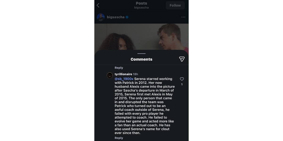 Fan's comment (Image via Instagram/@bigsascha)