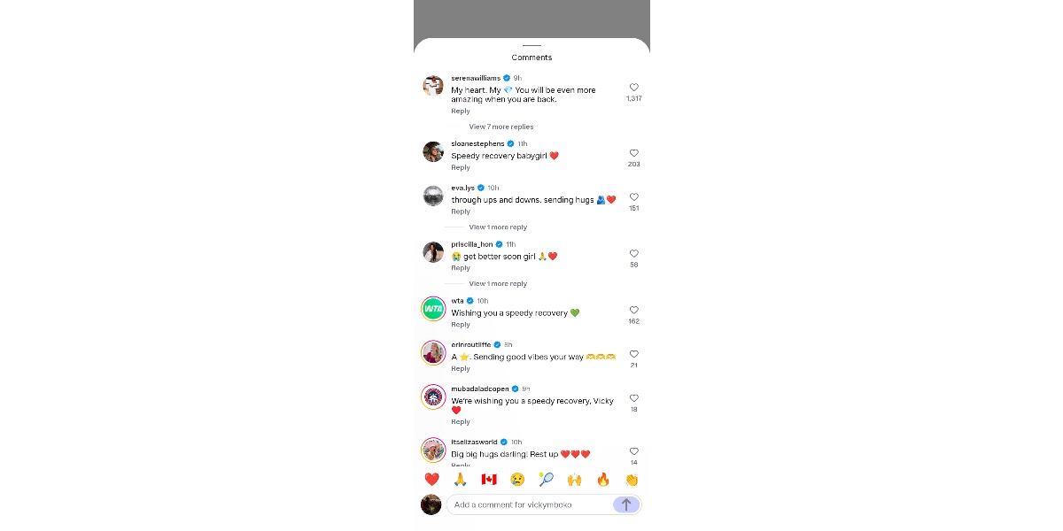 Serena Williams and Sloane Stephens comments - (Image via Instagram/ @vickymboko)