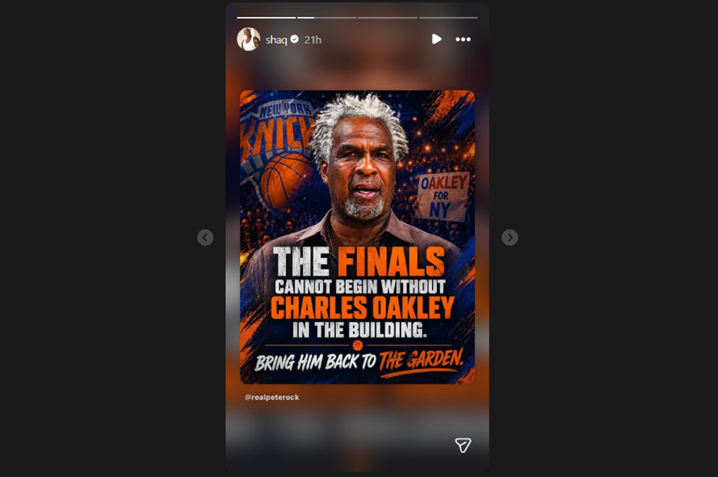 Shaquille O'Neal clamors for Charles Oakley's MSG ban to be lifted (Image via Instagram/@shaq)