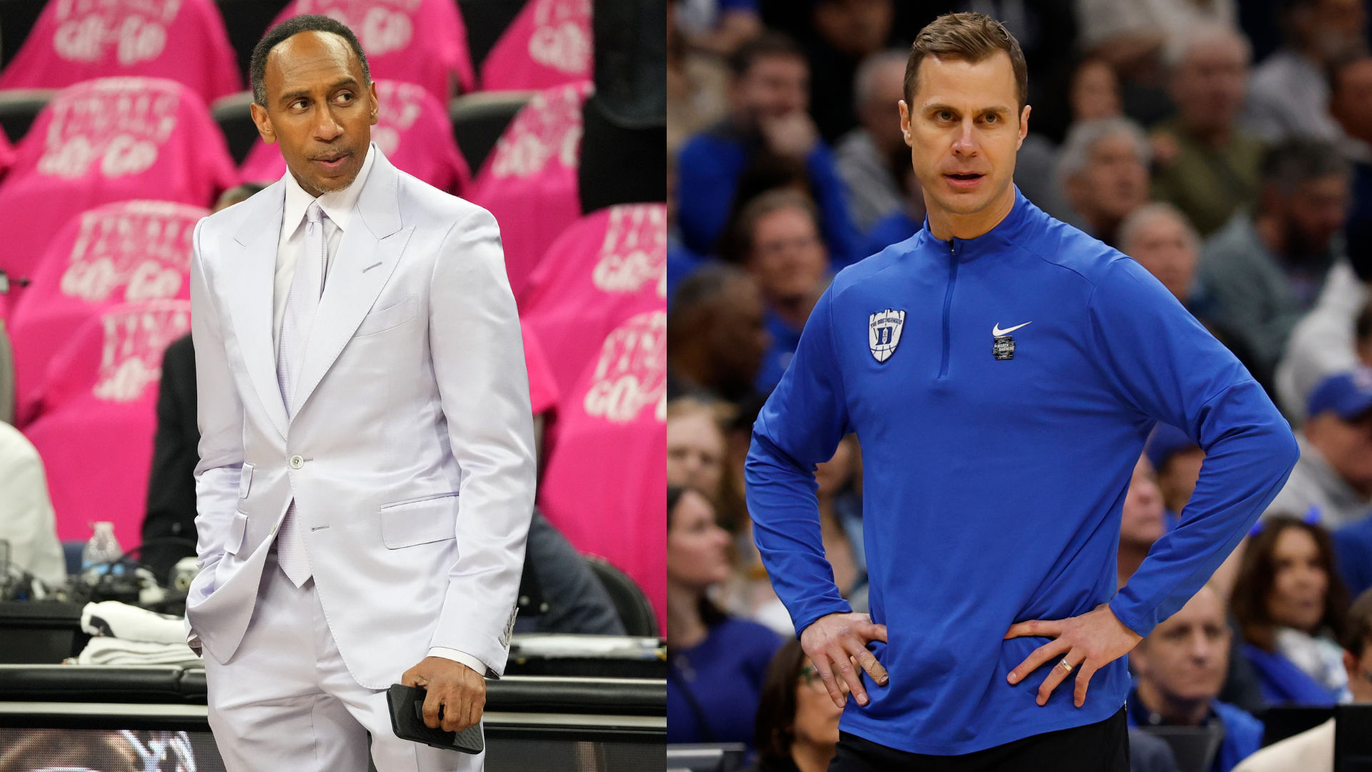 Stephen A. Smith, Jon Scheyer.
Source: Imagn Images