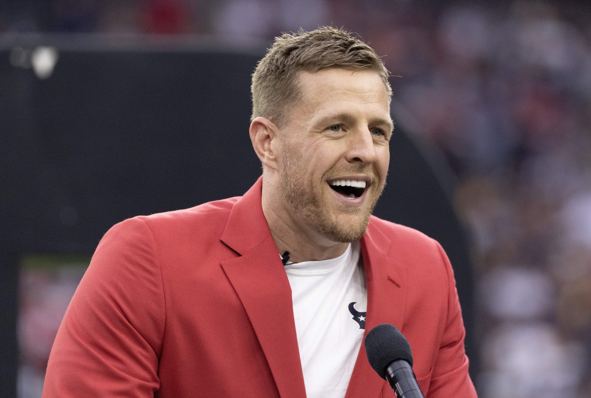 JJ Watt speaks to the fans during his Ring Of Honor Ceremony at halftime - Source: Imagn